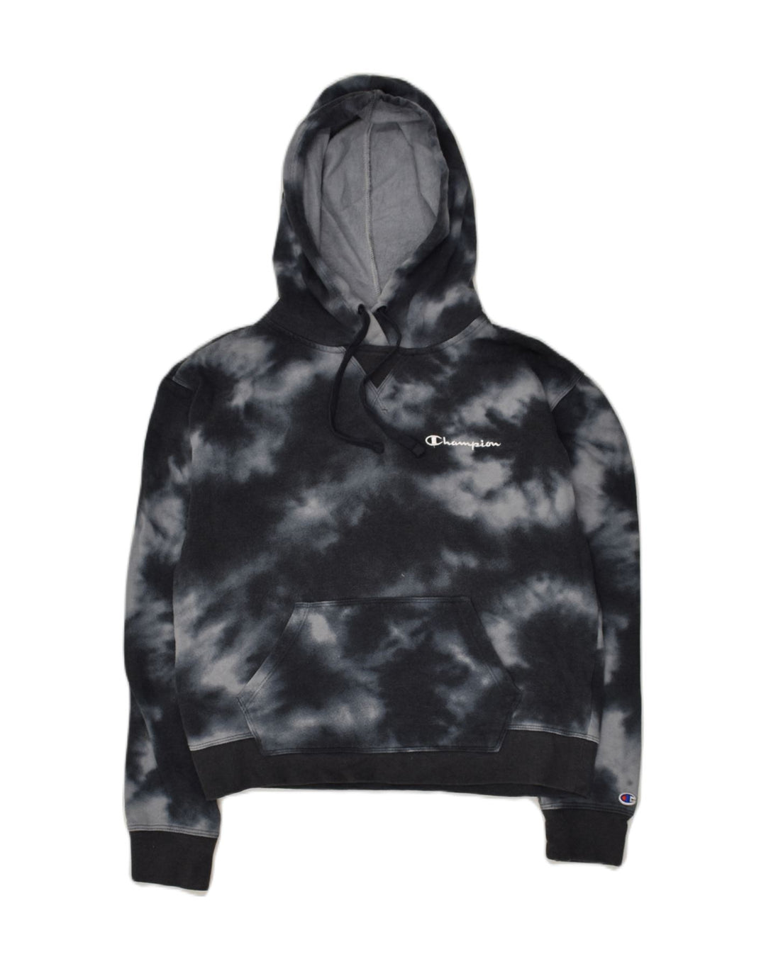 CHAMPION Womens Hoodie Jumper UK 8 Small Black Tie Dye Cotton | Vintage Champion | Thrift | Second-Hand Champion | Used Clothing | Messina Hembry 