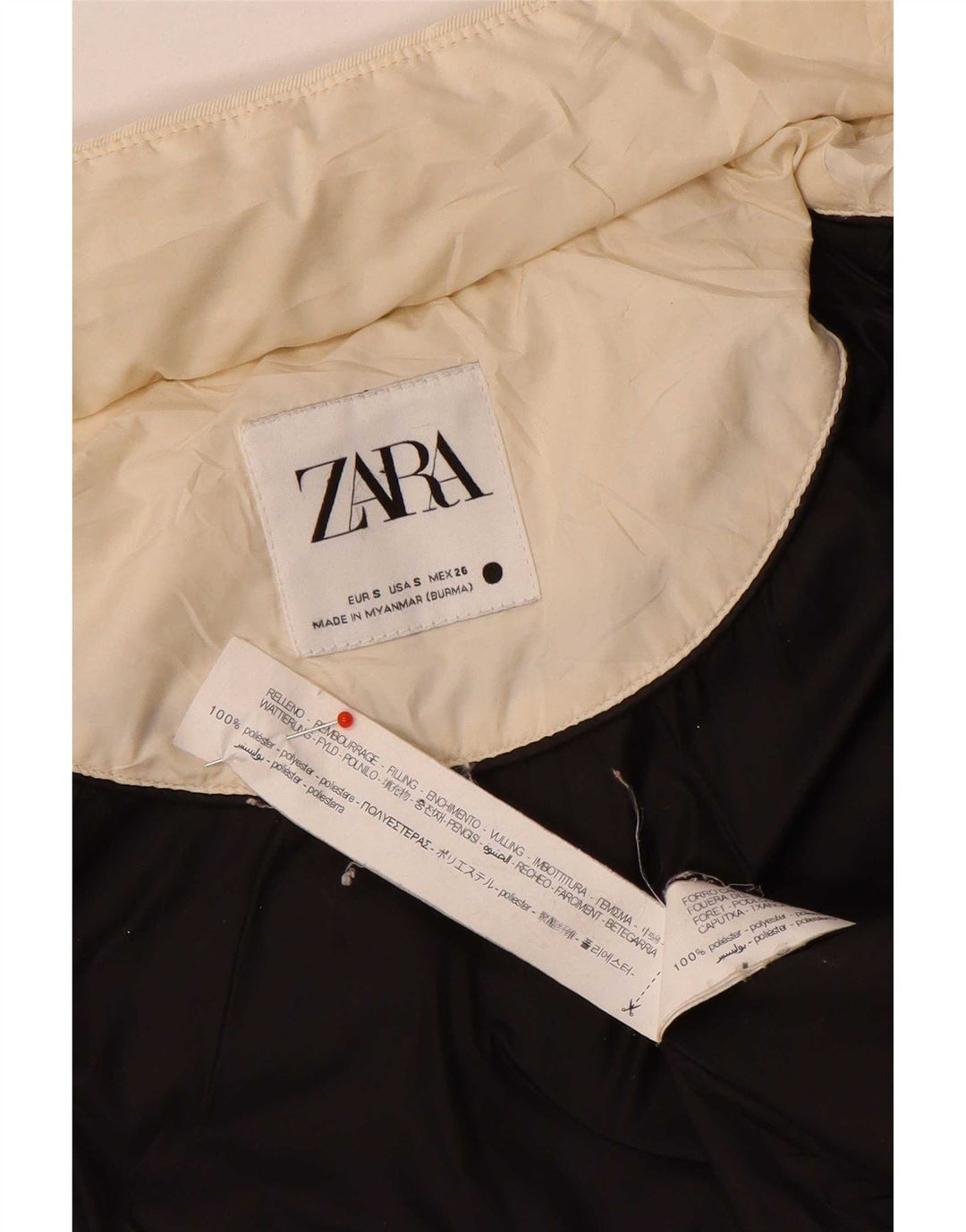 Zara Damen Wattierter Mantel UK 10 Small Off White Polyester