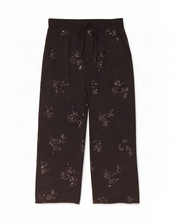 Zara Damen Gerade Pailletten-Freizeithose, Größe L, W30, L28, Schwarz, Blumenmuster