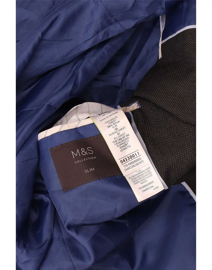 Marks & Spencer Herren-Blazer mit 2 Knöpfen, schmal, UK 38, mittelschwarz, Wolle