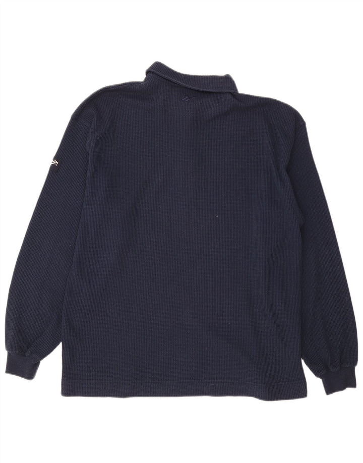 Reebok Herren-Langarm-Poloshirt, mittelmarineblaue Baumwolle