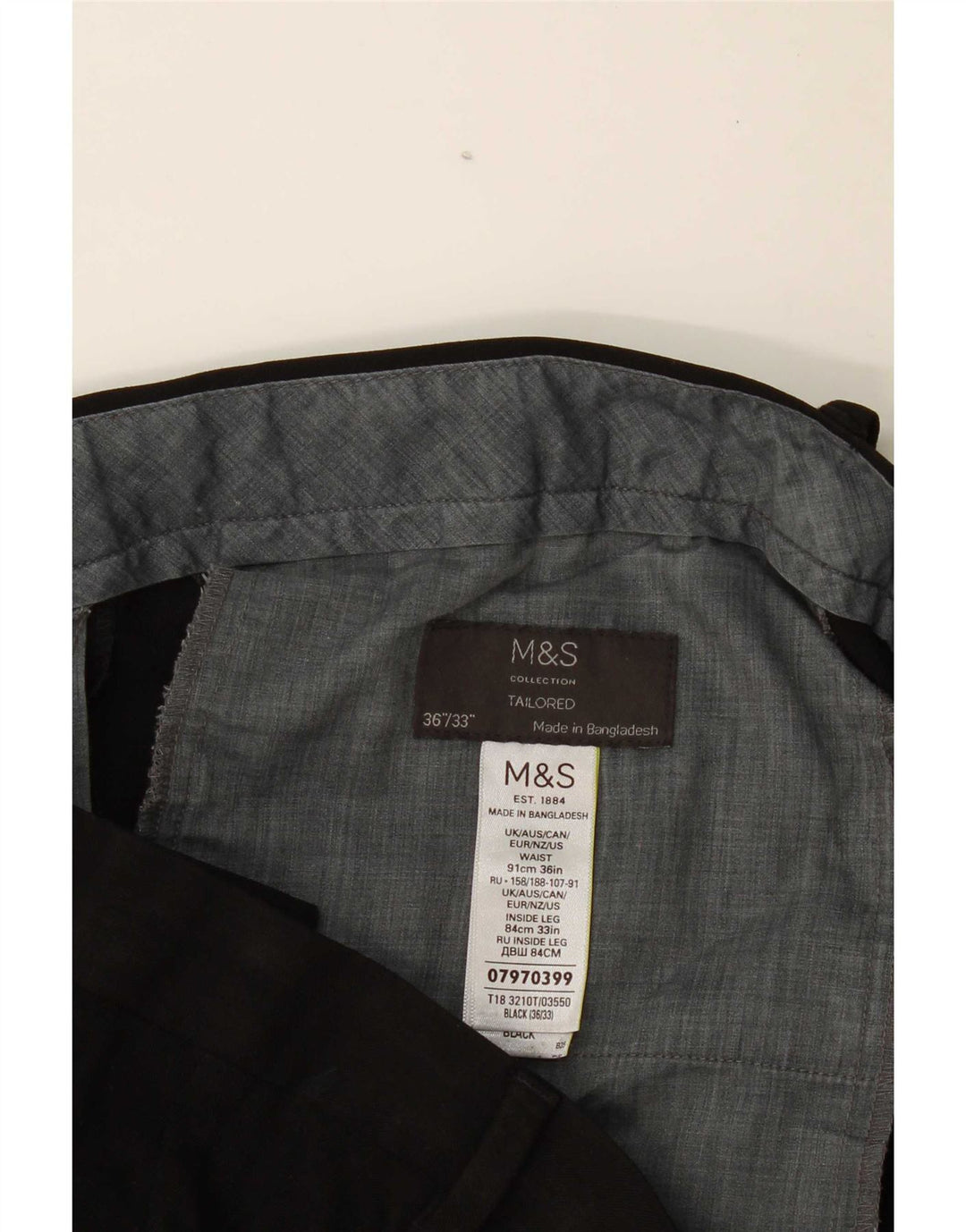 Marks & Spencer Herren-Anzughose mit maßgeschneiderter Passform, W36 L33, schwarzes Polyester