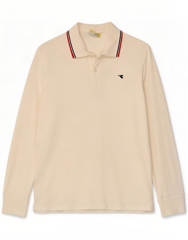 Diadora Herren Langarm-Poloshirt XL aus weißer Baumwolle