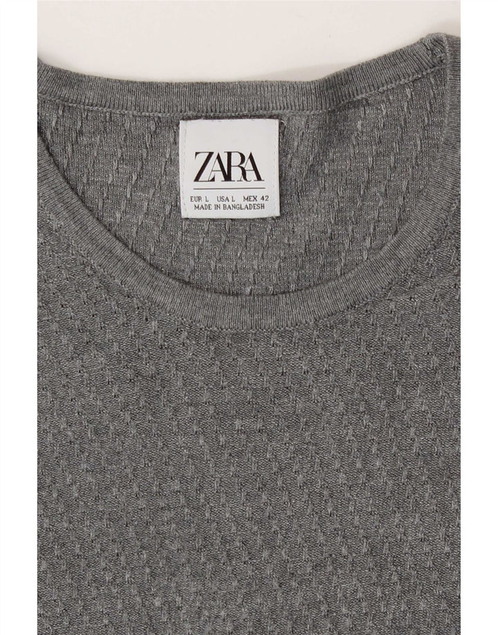 Zara Herren-Pullover mit Rundhalsausschnitt, Größe L, Grau