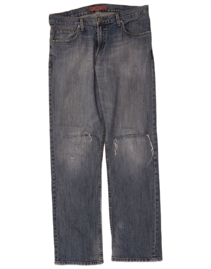 Lee Herren Distressed Straight Jeans W34 L34 Blaue Baumwolle