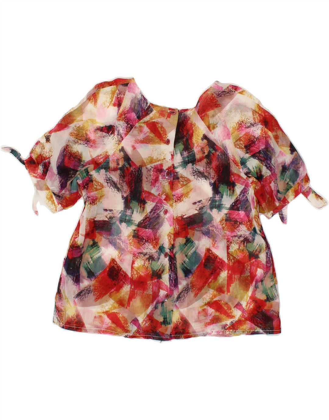 VINTAGE Womens Crop Short Sleeve Shirt Blouse UK 14 Medium Multicoloured Vintage Vintage and Second-Hand Vintage from Messina Hembry 