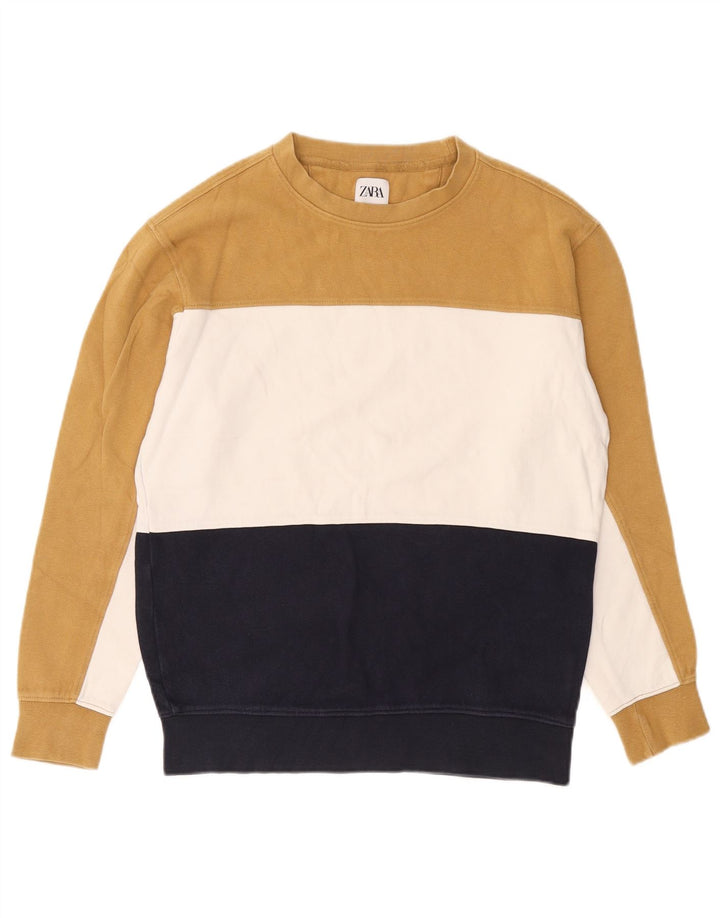 Zara Herren-Sweatshirt-Pullover, mittelgroß, mehrfarbig, Colourblock-Baumwolle