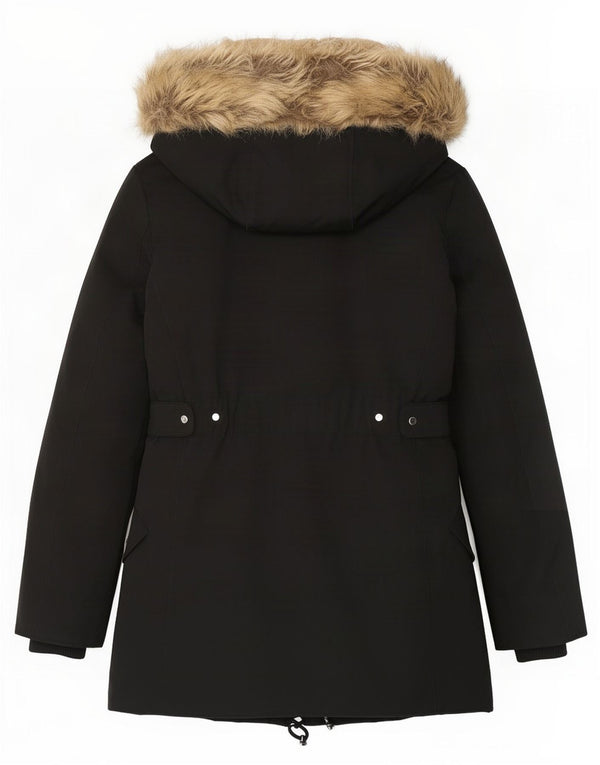 Zara Damen Extreme Sherpa Parka mit Kapuze UK 6 XS Schwarz