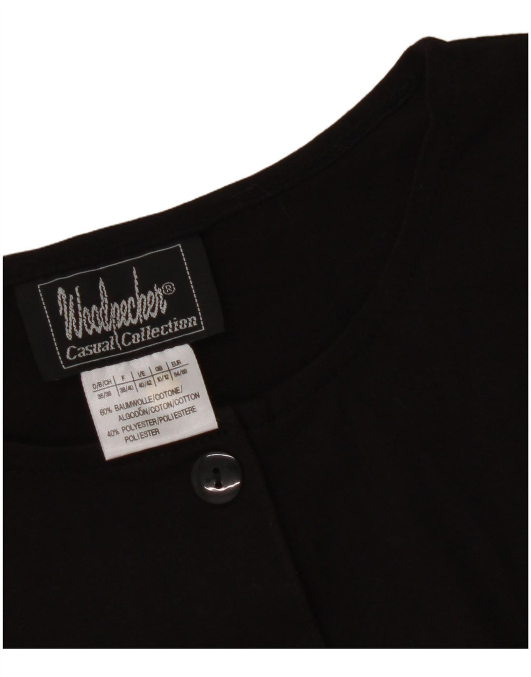 WOODPECKER Damen Top Langarm UK 10/12 Small Schwarz Baumwolle