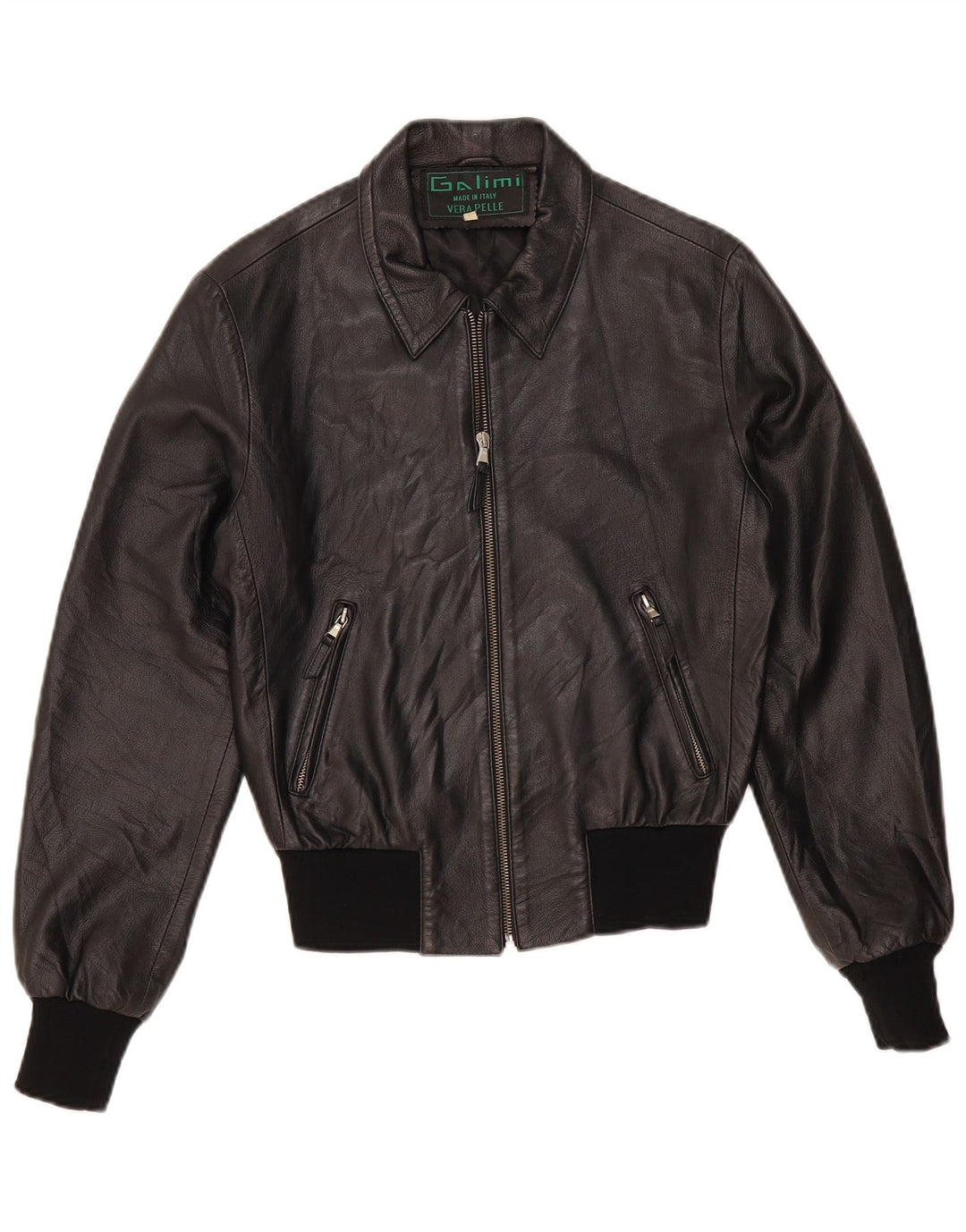 Vintage Damen Bomber Lederjacke IT 44 Mittelschwarzes Leder