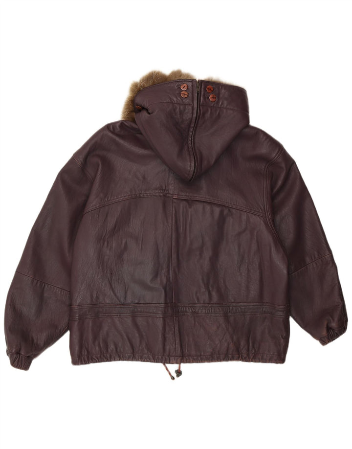 Cabrini Damen-Lederjacke mit Kapuze, übergroß, EU 40, mittelviolettes Leder