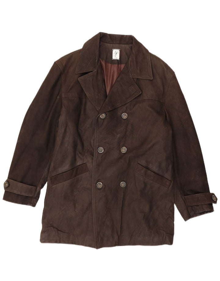 Vintage Herren Zweireihiger Ledermantel IT 54 2XL Braunes Leder