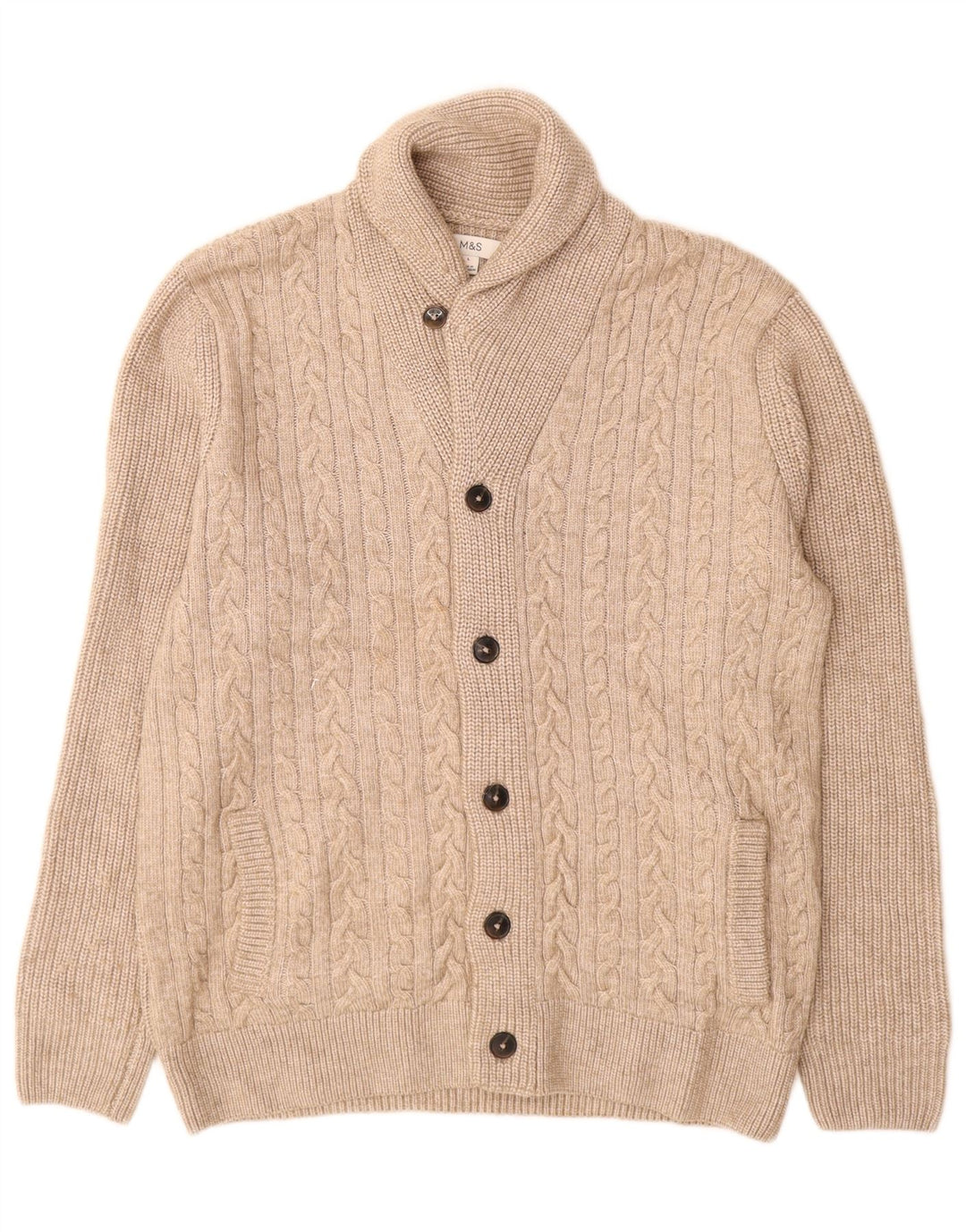 Marks & Spencer Herren-Strickjacke, groß, beige, Polyester