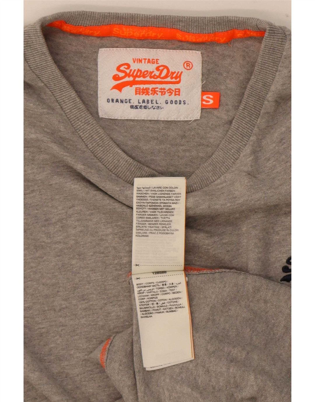 Superdry Herren-Oberteil, langärmelig, klein, graue Baumwolle