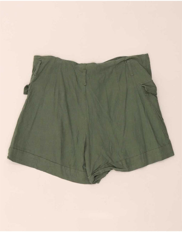 Zara Damen-Cargoshorts mit hoher Taille, XL W32, grünes Leinen