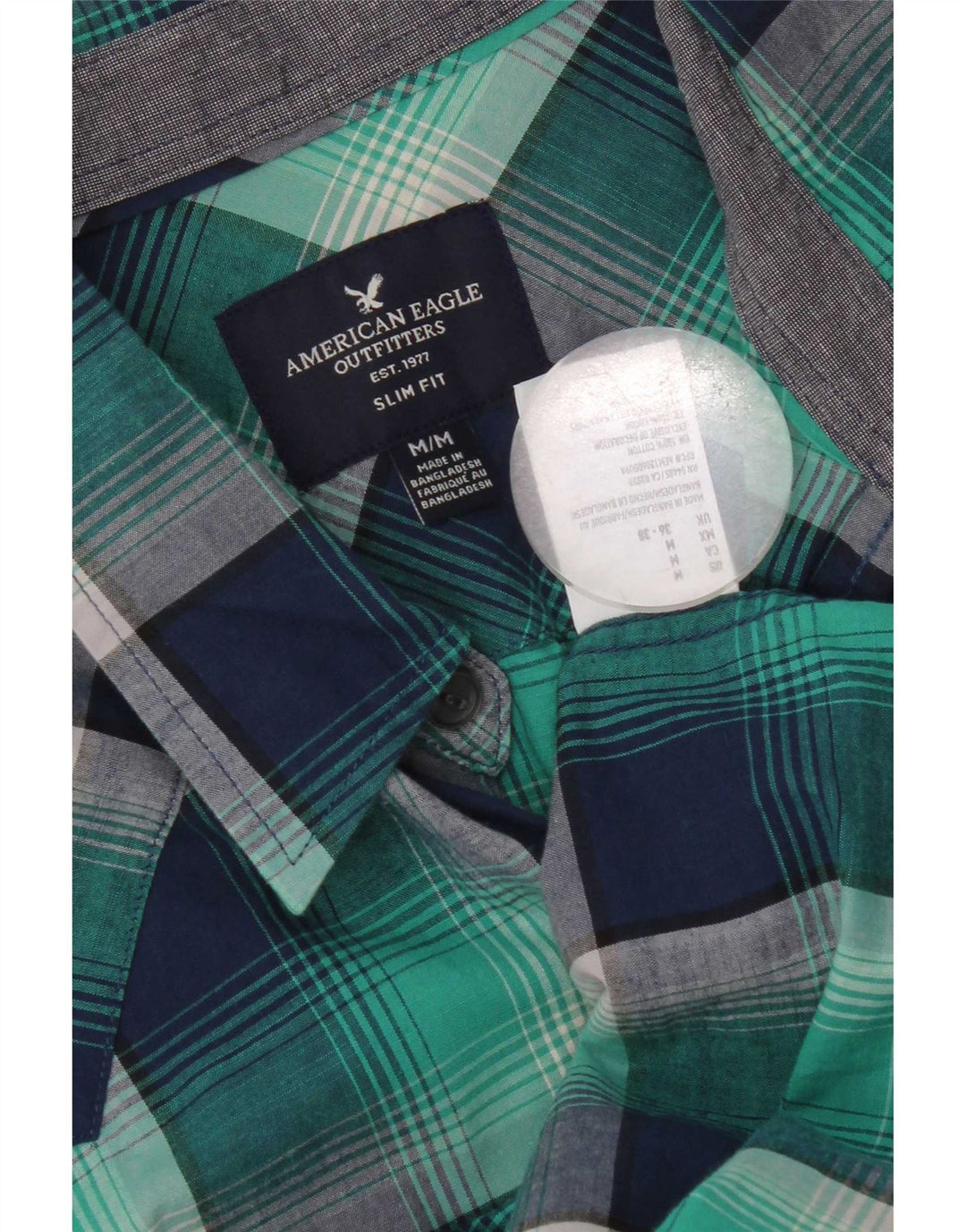 American Eagle Outfitters Slim-Fit-Hemd für Herren, mittelblau, kariert, Baumwolle