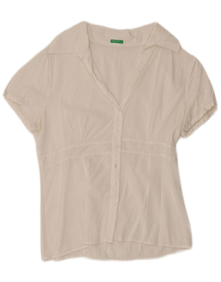 Benetton Damen Kurzarmhemd UK 12 Mittelweiß