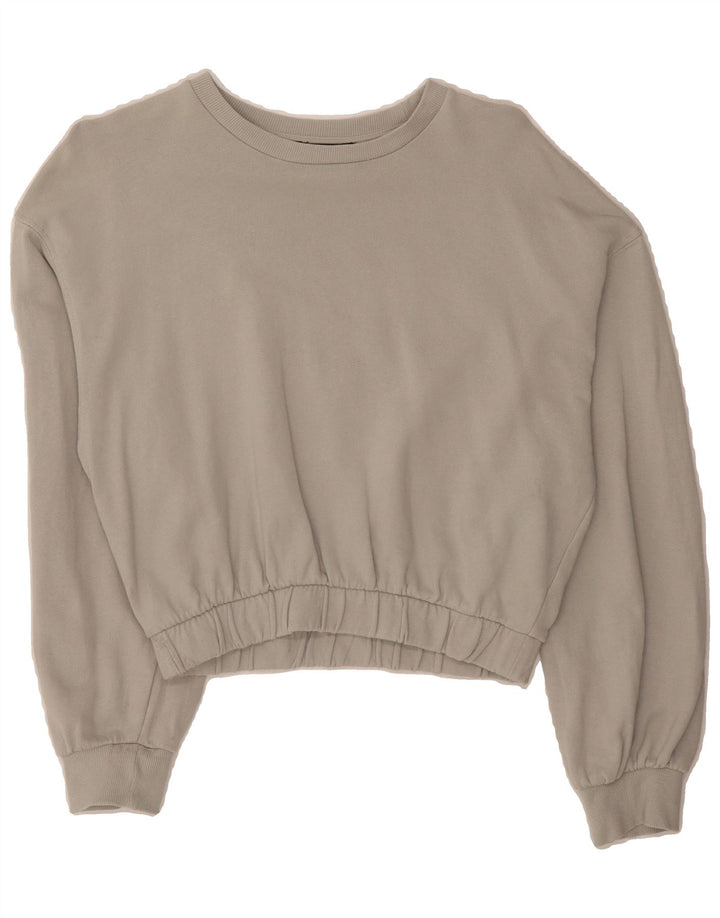 ZARA Womens Crop Sweatshirt Jumper UK 14 Medium Grey Cotton Vintage Zara and Second-Hand Zara from Messina Hembry 