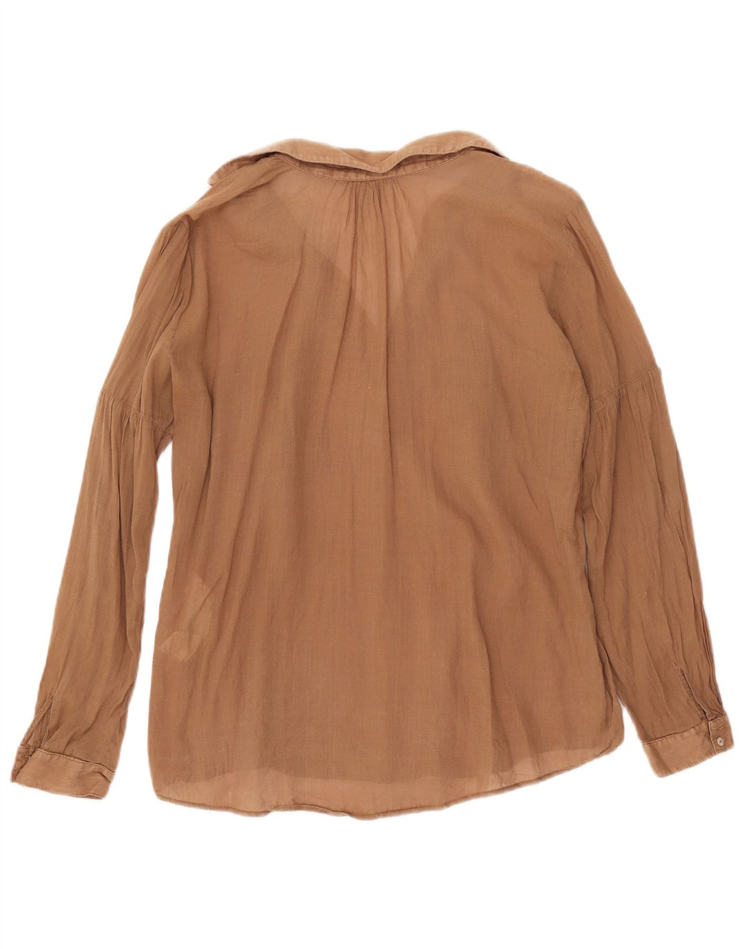 Langärmliges, durchsichtiges Blusenoberteil für Damen von Zara, UK 14, mittelbraun, Ramie