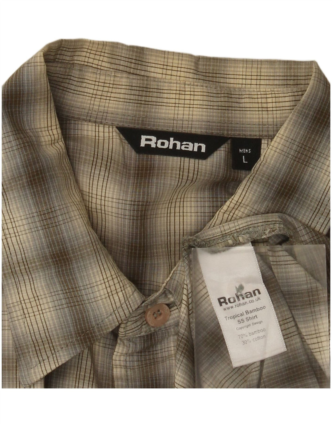 Rohan Herren-Kurzarmhemd, groß, Khaki, kariert, Baumwolle