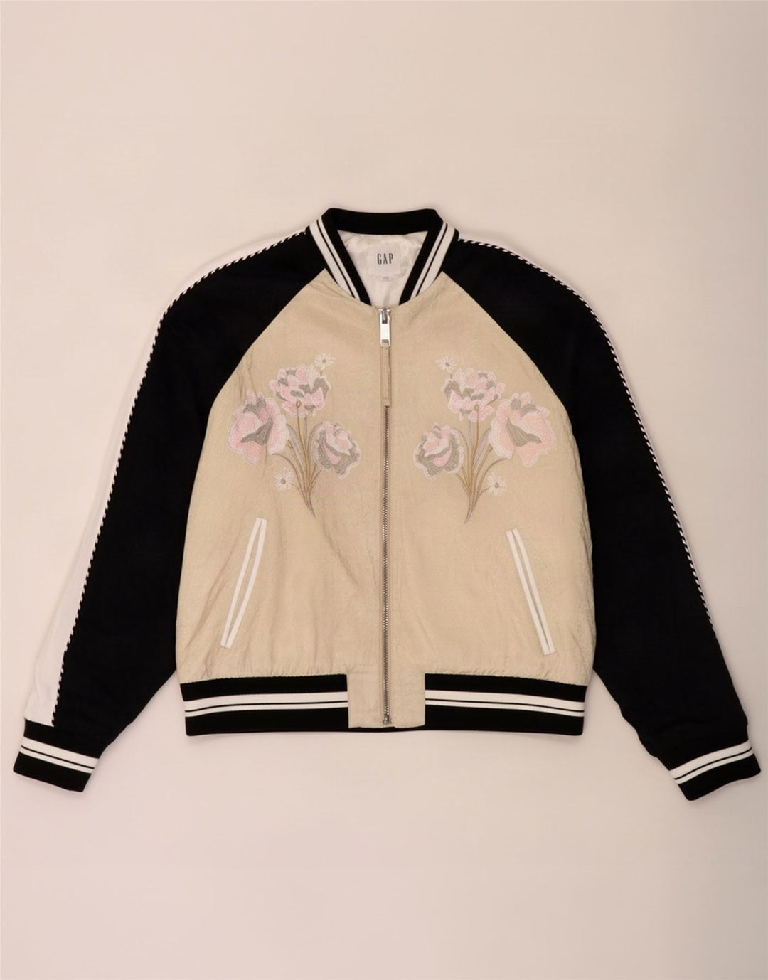Gap Womens Graphic Übergroße Bomberjacke UK 16 Large Beige Floral Rayon