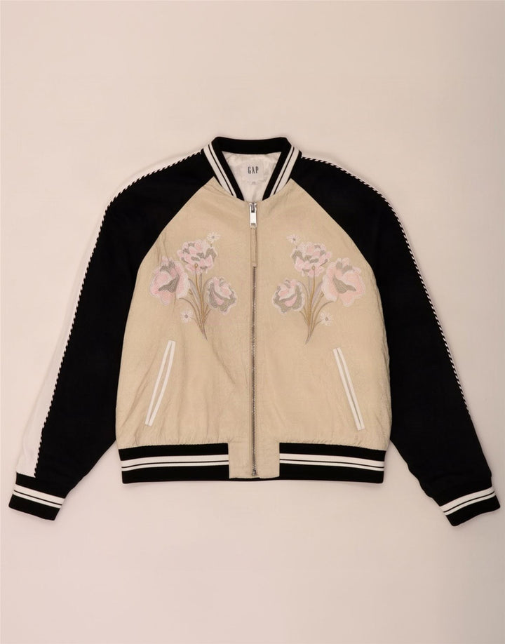 Gap Womens Graphic Übergroße Bomberjacke UK 16 Large Beige Floral Rayon