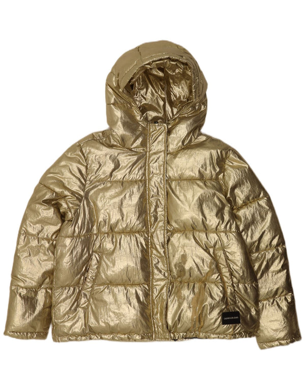 Calvin Klein Jeans Damen-Kapuzen-Übergröße, wattierte Jacke, UK 16, Größe L, Gold