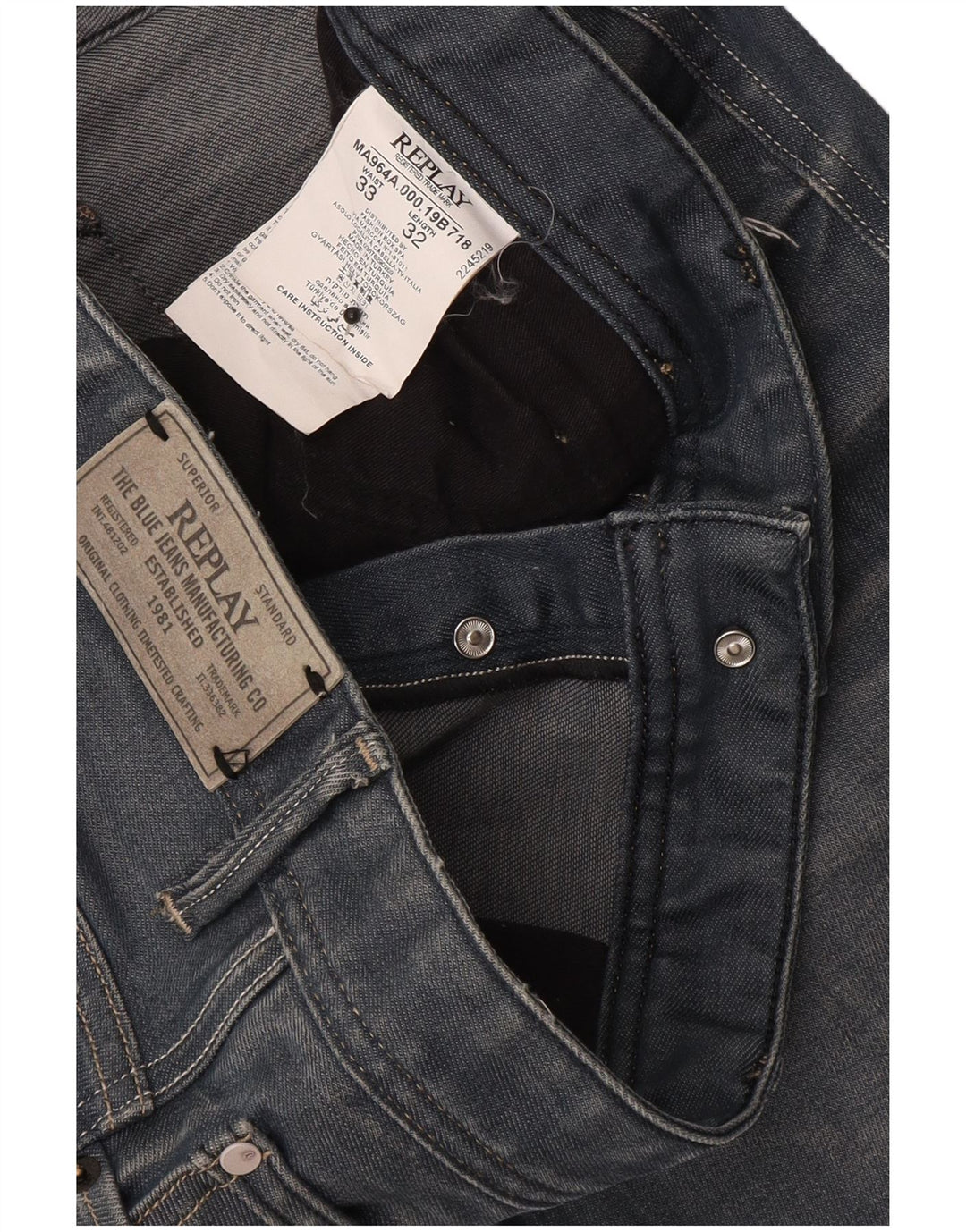 Replay Herren Slim Jeans W33 L32 Blaue Baumwolle