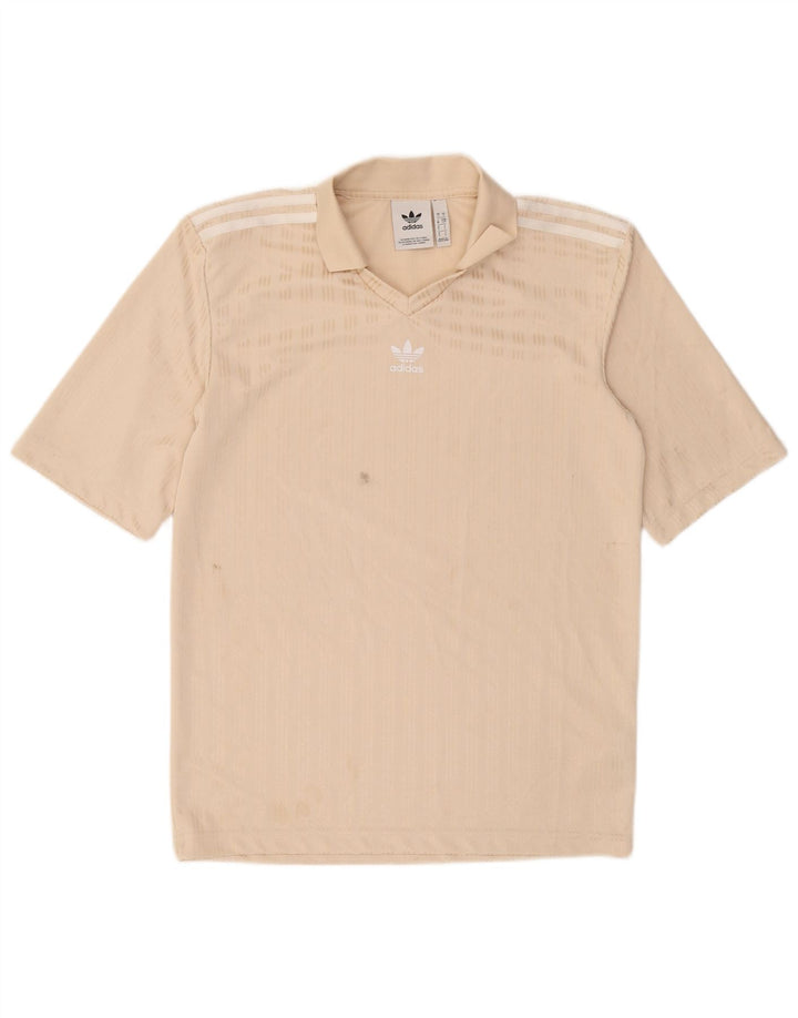 Adidas Mens Polo Shirt Small Beige Striped Polyester