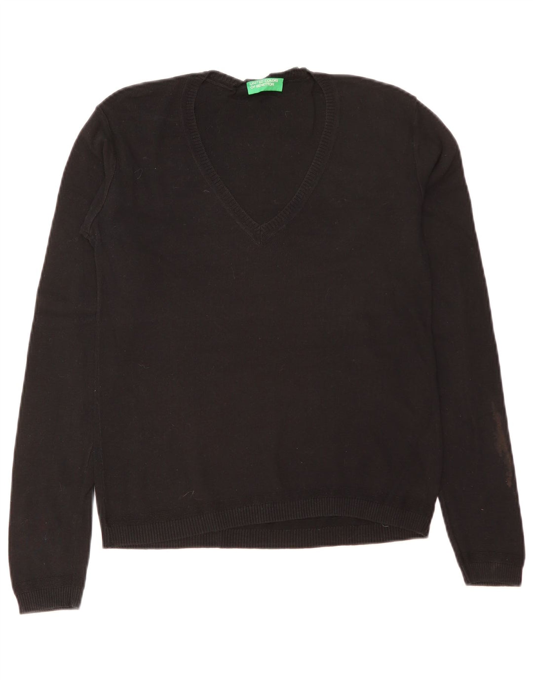 Benetton Damen-Pullover mit V-Ausschnitt, Gr. 12, mittelschwarz