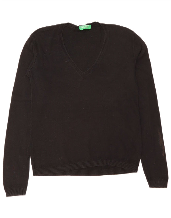 Benetton Damen-Pullover mit V-Ausschnitt, Gr. 12, mittelschwarz