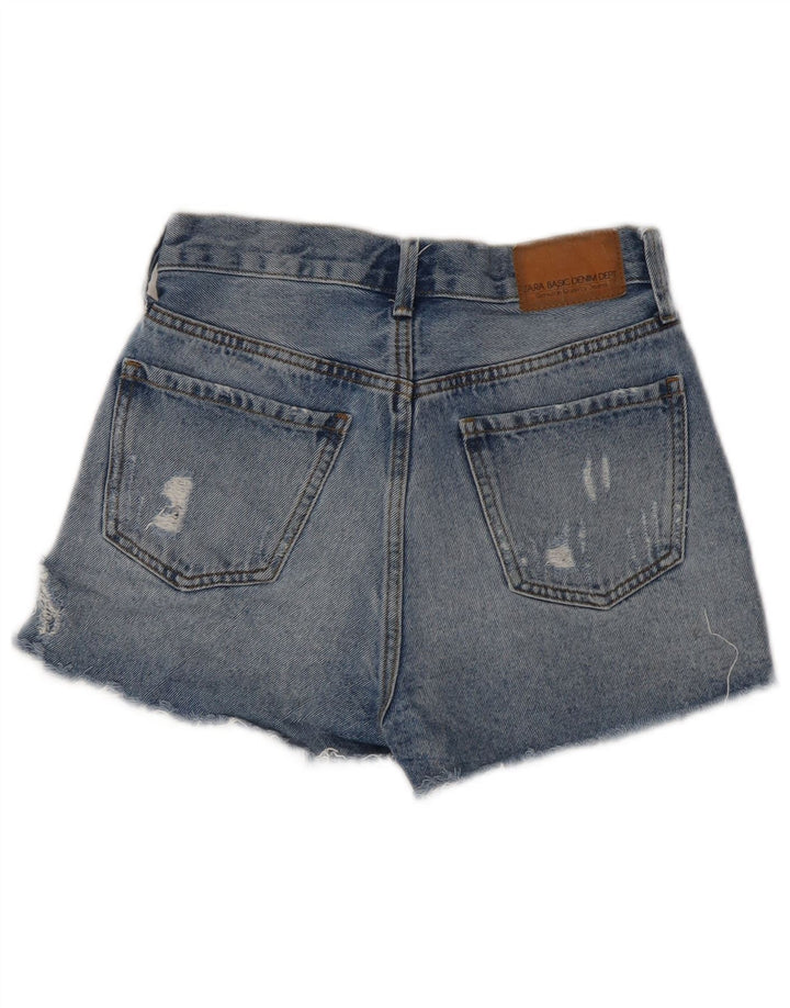 Zara Damen Distressed Denim Shorts EU 34 2XS W24 Blau