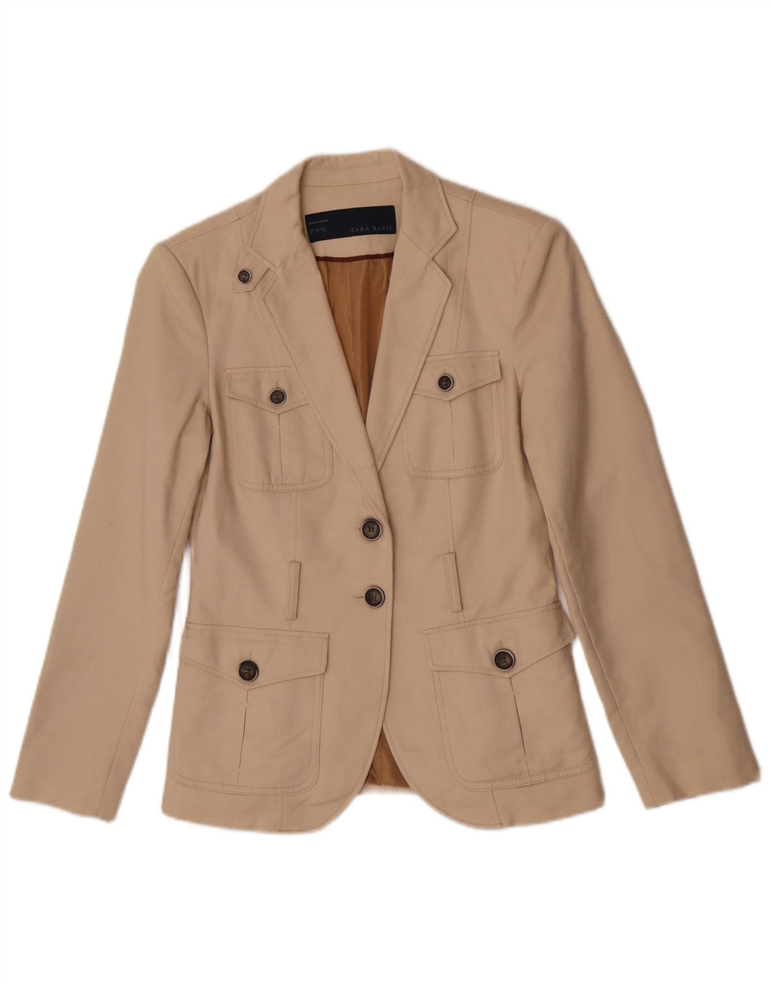 Zara Damen-Blazer mit 2 Knöpfen, UK 14, mittelbeige Baumwolle