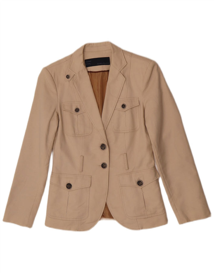 Zara Damen-Blazer mit 2 Knöpfen, UK 14, mittelbeige Baumwolle