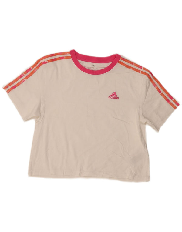ADIDAS Damen Crop T-Shirt Top UK 4/6 XS Weiße Baumwolle