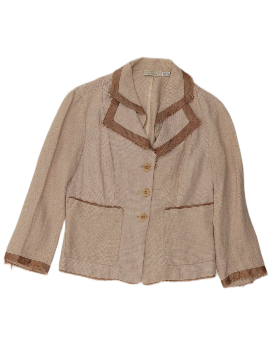 Pinko Damen-Blazerjacke mit 3 Knöpfen, Größe S, Beige, Baumwolle