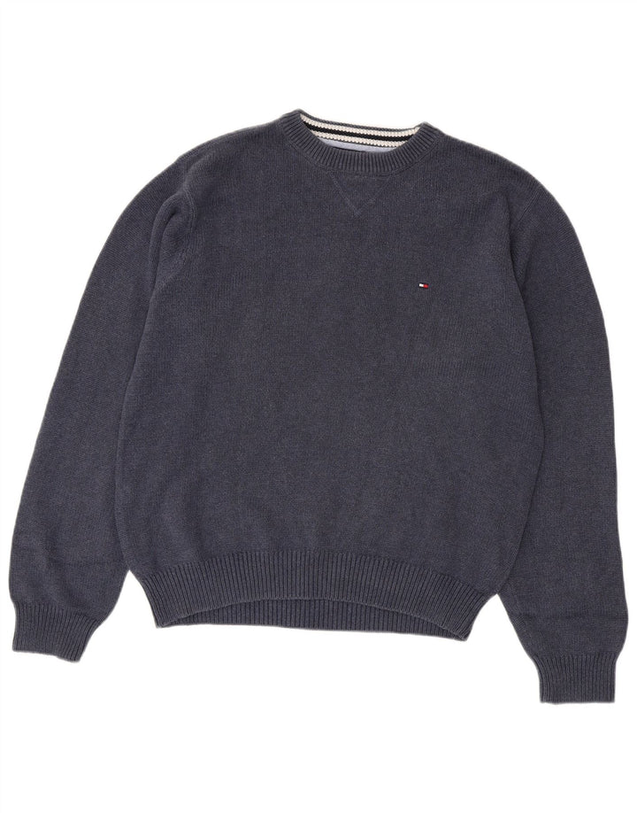 TOMMY HILFIGER Herren-Pullover mit Rundhalsausschnitt, mittelmarineblaue Baumwolle