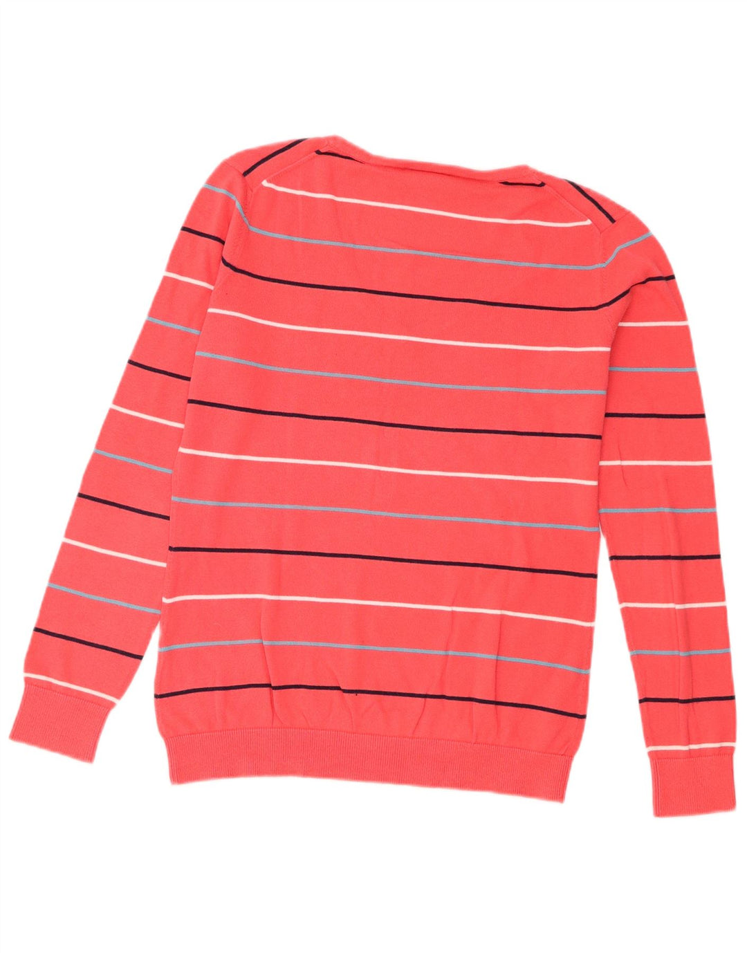Lacoste Damen-Pullover mit V-Ausschnitt, Größe 40, mittelrosa, gestreift, Baumwolle