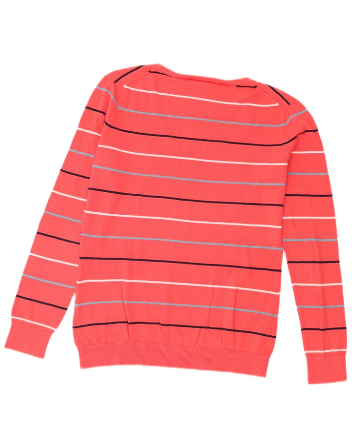Lacoste Damen-Pullover mit V-Ausschnitt, Größe 40, mittelrosa, gestreift, Baumwolle