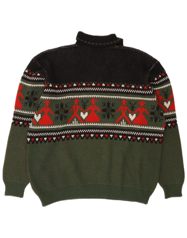 Vintage Herren Rollkragenpullover Pullover Medium Khaki Fair Isle Acryl