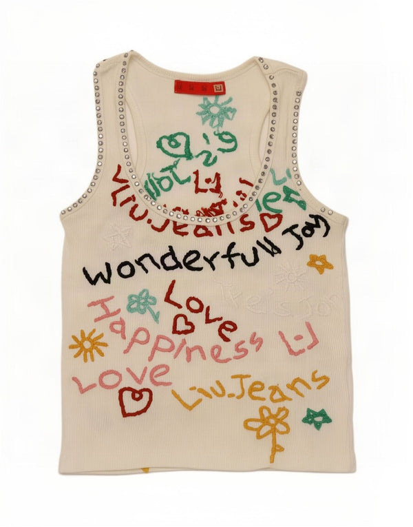 Liu Jo Damen Grafik-Trägershirt UK 6 XS Weiße Baumwolle