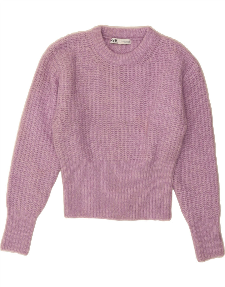 ZARA Womens Crop Crew Neck Jumper Sweater UK 10 Small Purple Polyester Vintage Zara and Second-Hand Zara from Messina Hembry 