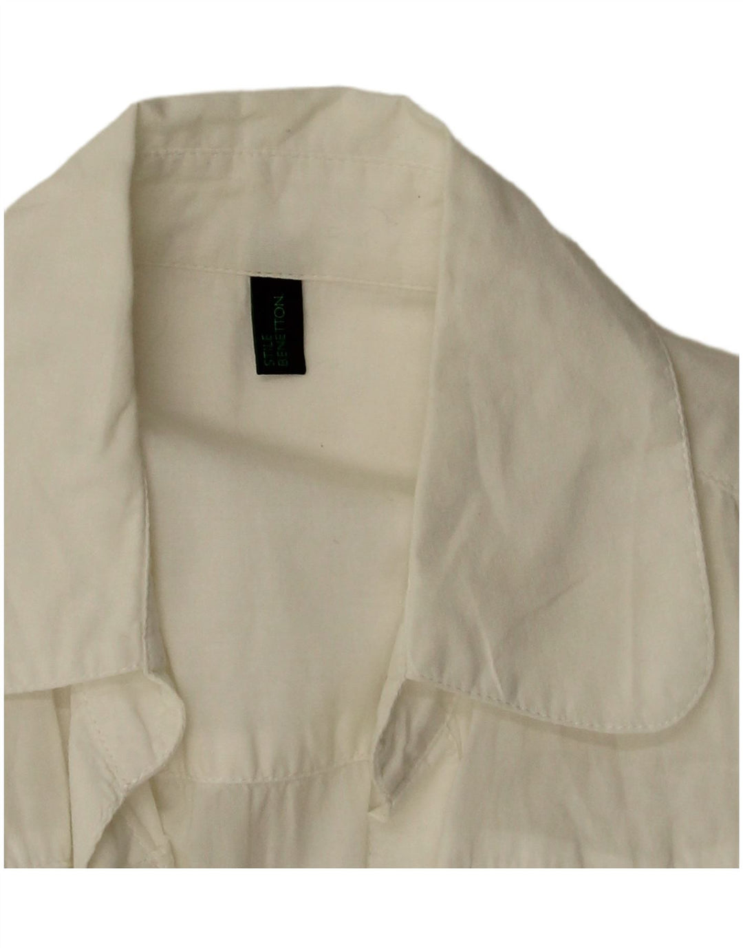 BENETTON Damen Kurzarm-Hemdbluse UK 12 Mittelweiß