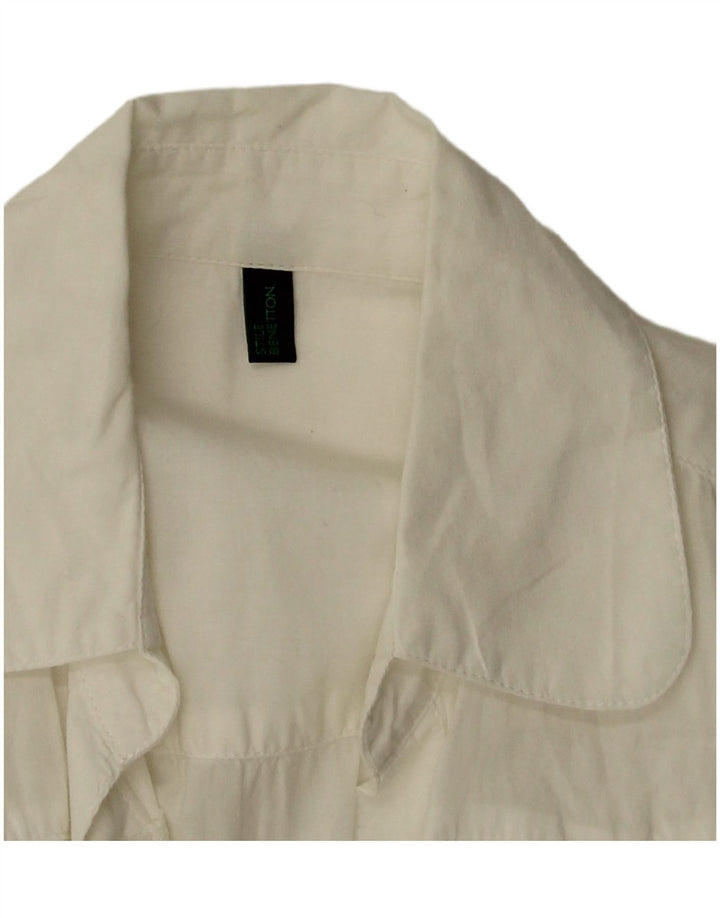 BENETTON Damen Kurzarm-Hemdbluse UK 12 Mittelweiß