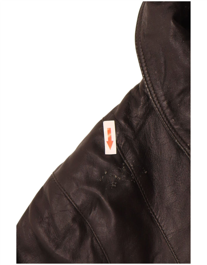 Vintage Damen Loose Fit Ledermantel UK 14 Mittelschwarzes Leder