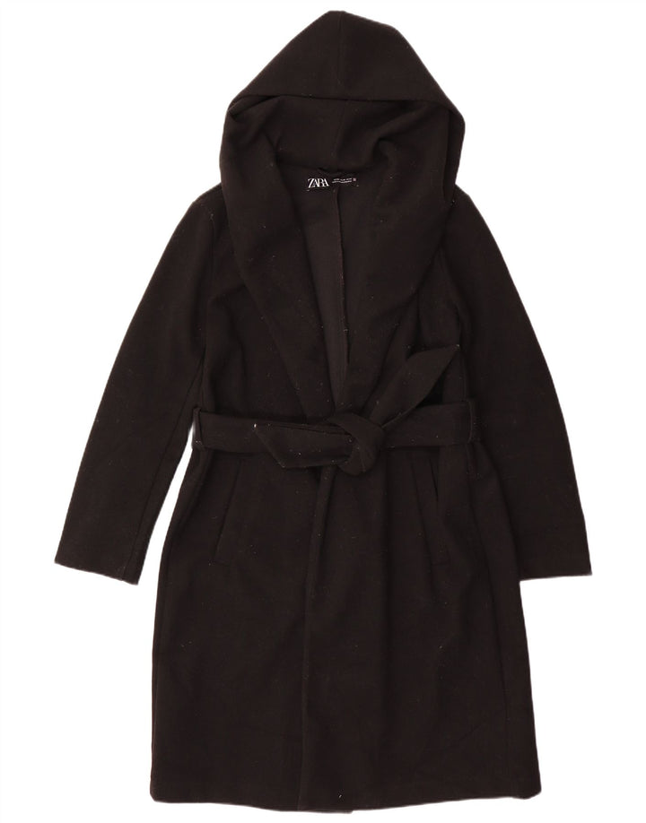 Zara Damen-Übergroßer Mantel mit Kapuze, UK 6, XS, Schwarz, Polyester