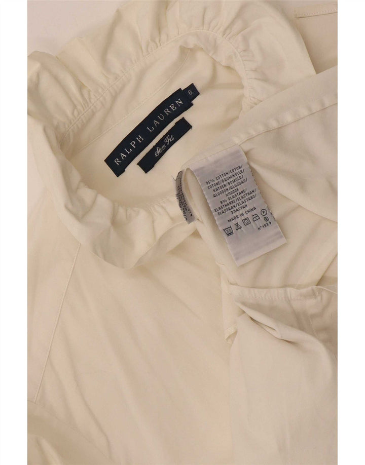 Ralph Lauren Damen-Hemd mit Rüschen vorne, US 6, mittelweiße Baumwolle