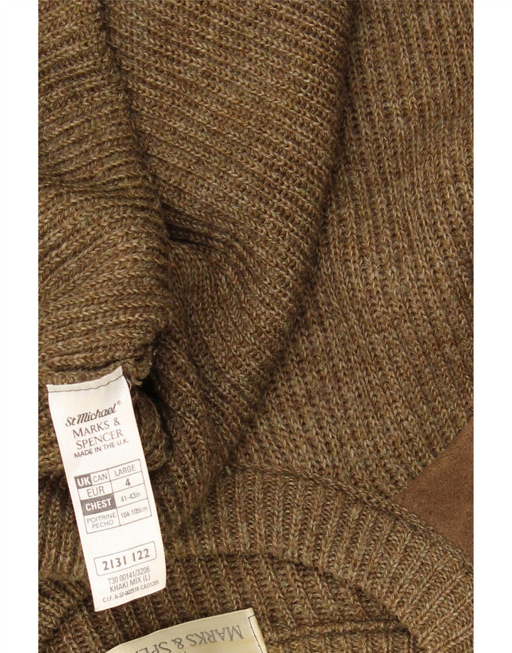 Marks & Spencer Herren-Pullover mit Rundhalsausschnitt, groß, Khaki, Colourblock-Wolle