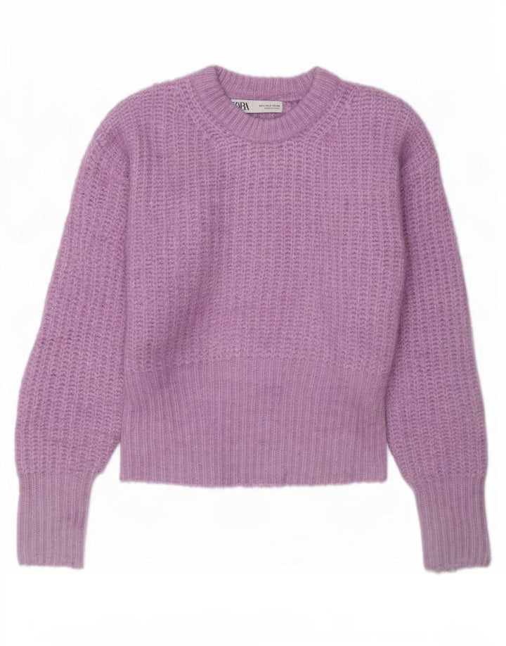 Zara Damen-Pullover mit U-Boot-Ausschnitt, UK 10, Größe S, Lila, Polyester