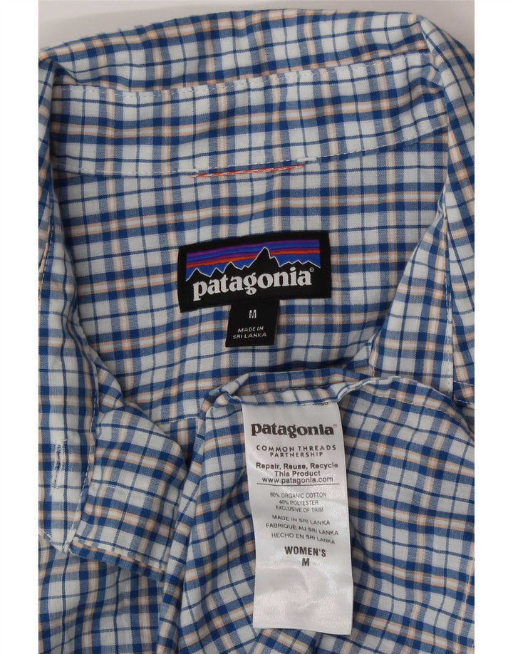 Patagonia Damenhemd UK 14 Mittelblau karierte Baumwolle